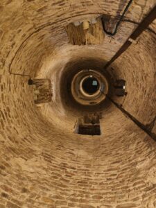 Looking up the inside of the tower