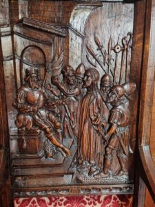 Wooden carvings on chairs at Dunster Castle