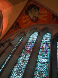 The crucifixion stained glass window