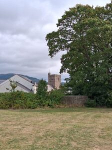 Abergavenny Castle grounds looking at St Mary's Priory
